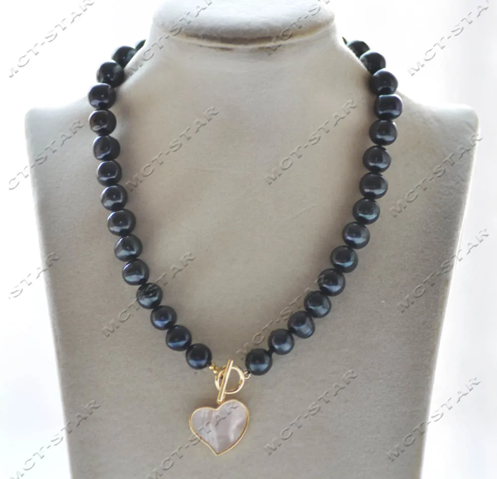 

Z12879 17" 11mm Black Round Freshwater Pearl Necklace Heart Shell