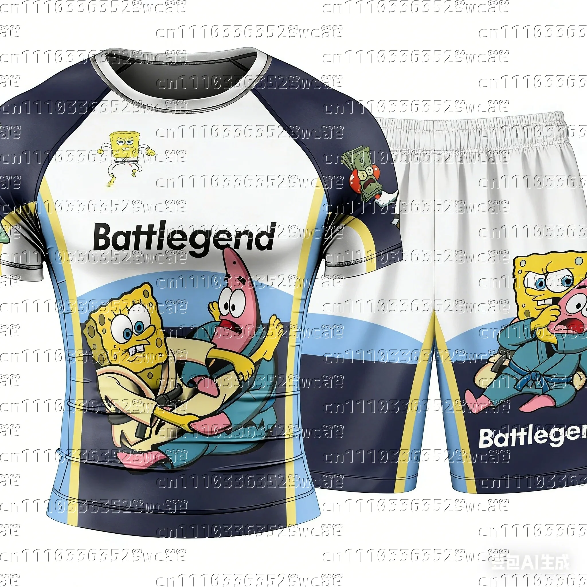 Honey Jar Brand SpongeBob SquarePants Fitness Theme Summer Oversize T-shirt Shorts Adult T-shirt Set FamilyMatching2026