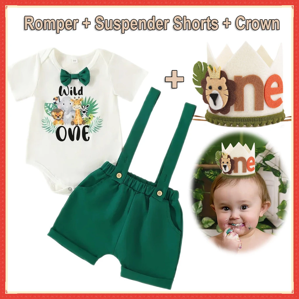 Safari Them Birthday Costume Baby Boy Photograph Baby Clothes Set Newborn Boys Clothes for First Birthday Cake Sash Photoshoot