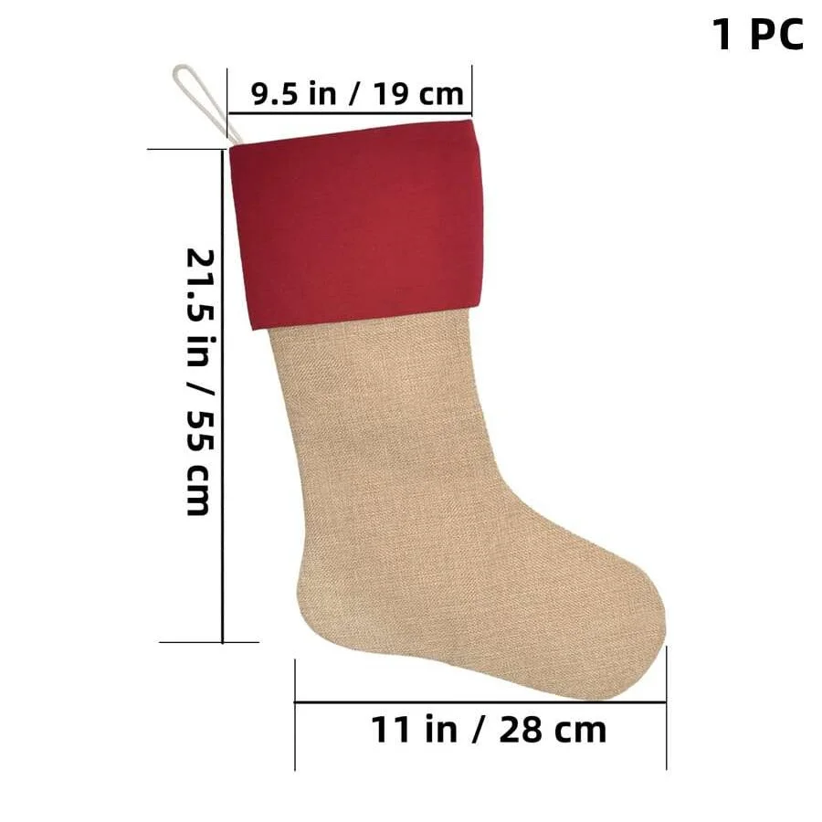1 PC Burlap Christmas Stockings Large Plain DIY Xmas Holiday Fireplace Hanging Decoration Gifts for Family Kids Red