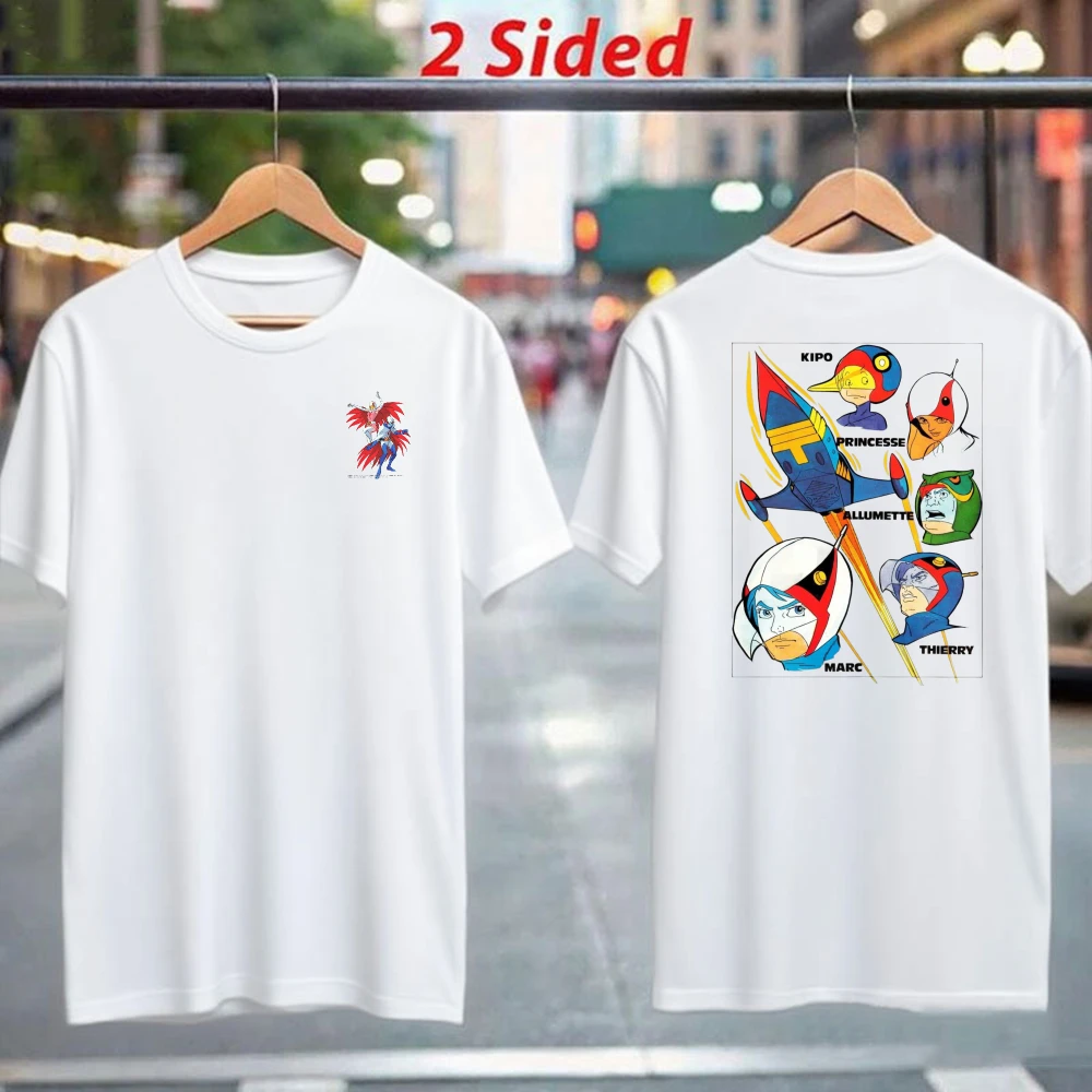 Vintage Battle of The Planets Cotton Tee Retro Anime Character Collage Graphic T-Shirt Funny Gatchaman Classic Men's Clothing