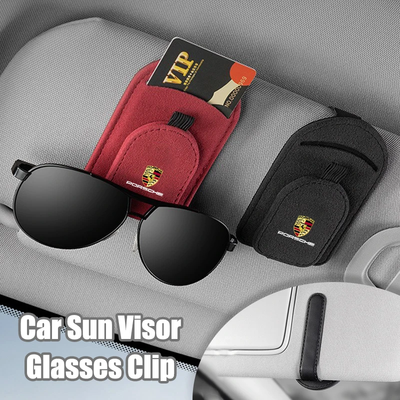 Car Sunshade Magnetic Suede Sunglasses Clip Holder For Porsche 911 718 Taycan Panamera Cayenne Macan Boxster Cayman Pajun 918