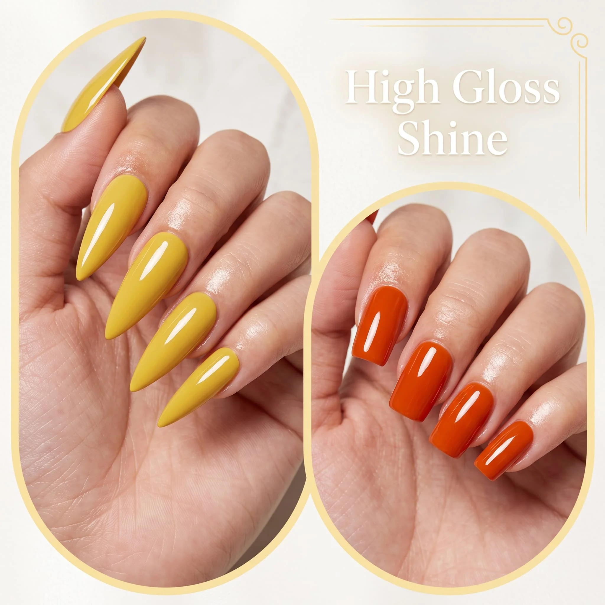Hassleless 6-piece Autumn Warm-Toned Glitter Nail Gel Set, with smooth, rich, and translucent color application, long-lasting mirror shine that locks in color and resists chipping or peeling, creating an autumnal atmos