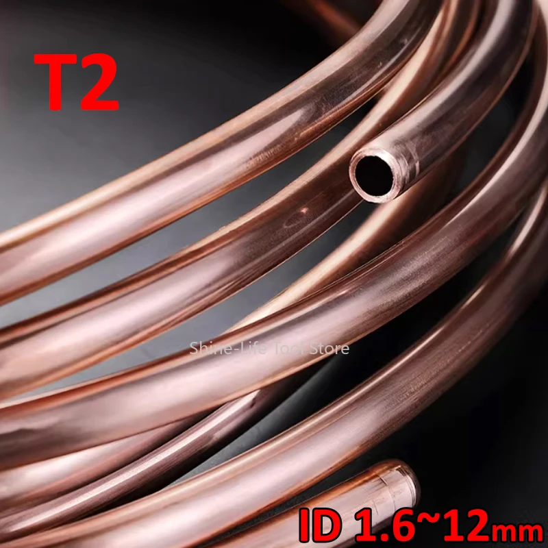 99.9% T2 Pure Coppers Coil Tube OD 1.6-12mm Capillary Soft Copper Pipe Coils for Airs Conditioner Cooling DIY Crafts
