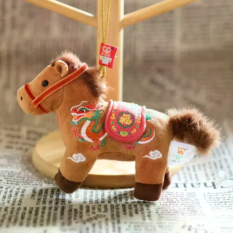Simpatico pony portachiavi in peluche cartone animato bambola di pezza giocattolo zodiaco cavallo ciondolo borsa decorazione appesa portachiavi per auto regali di Capodanno
