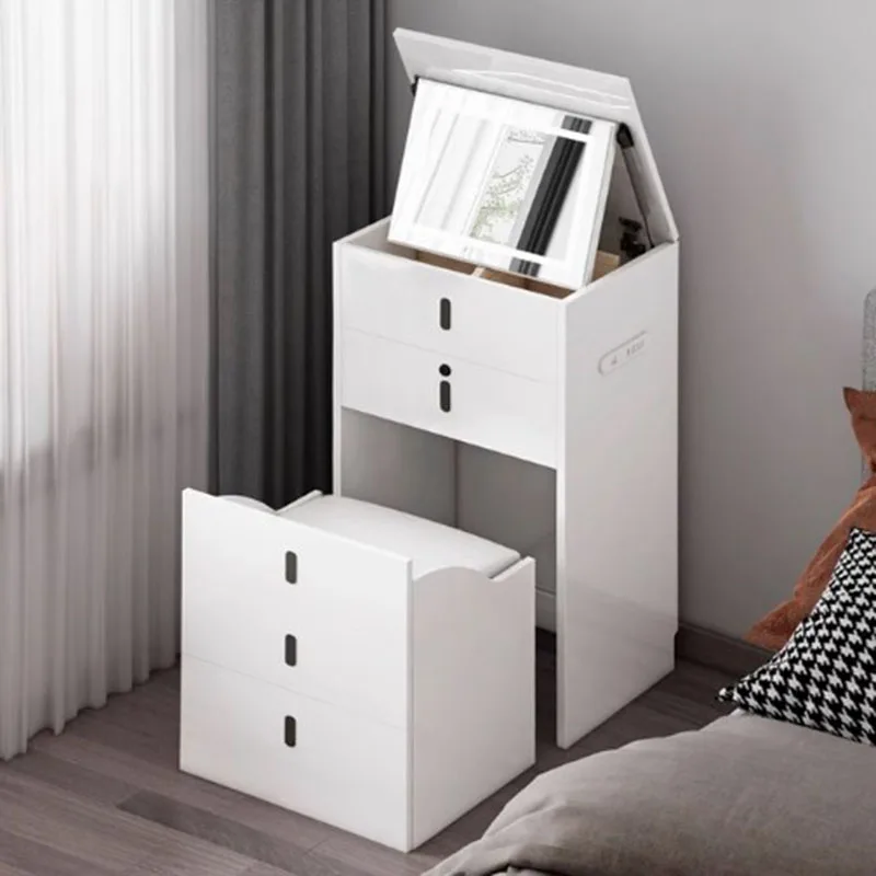 

Design minimal Dresser Cabinet Bedroom White Nordic Modern Wood Makeup Table Mirror Kawaii Women Mesa Maquillaje Home Furniture