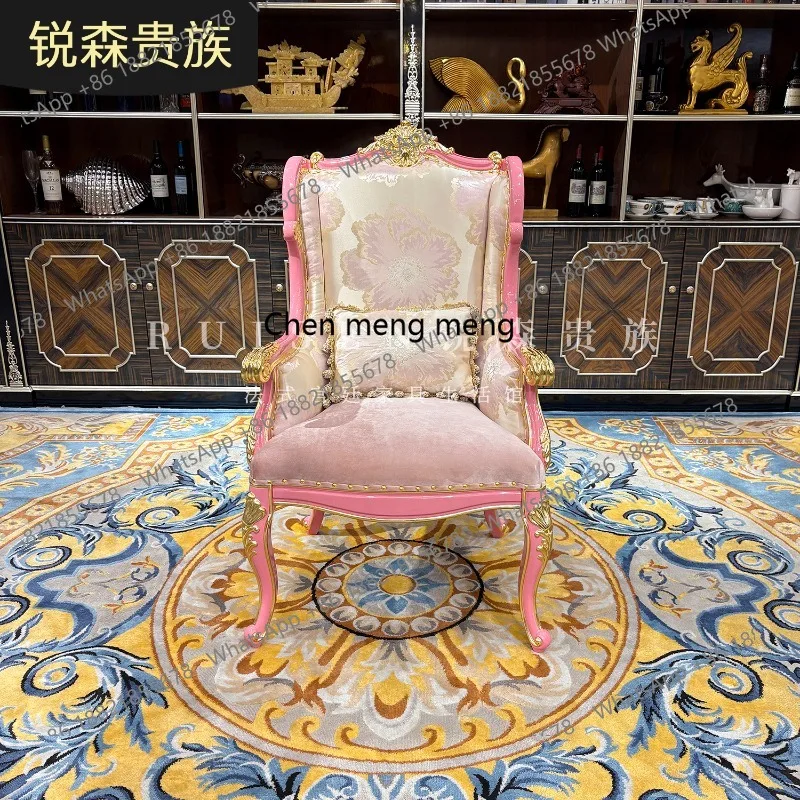 

Solid wood leisure chair European court luxury pink fabric embroidered single sofa chair
