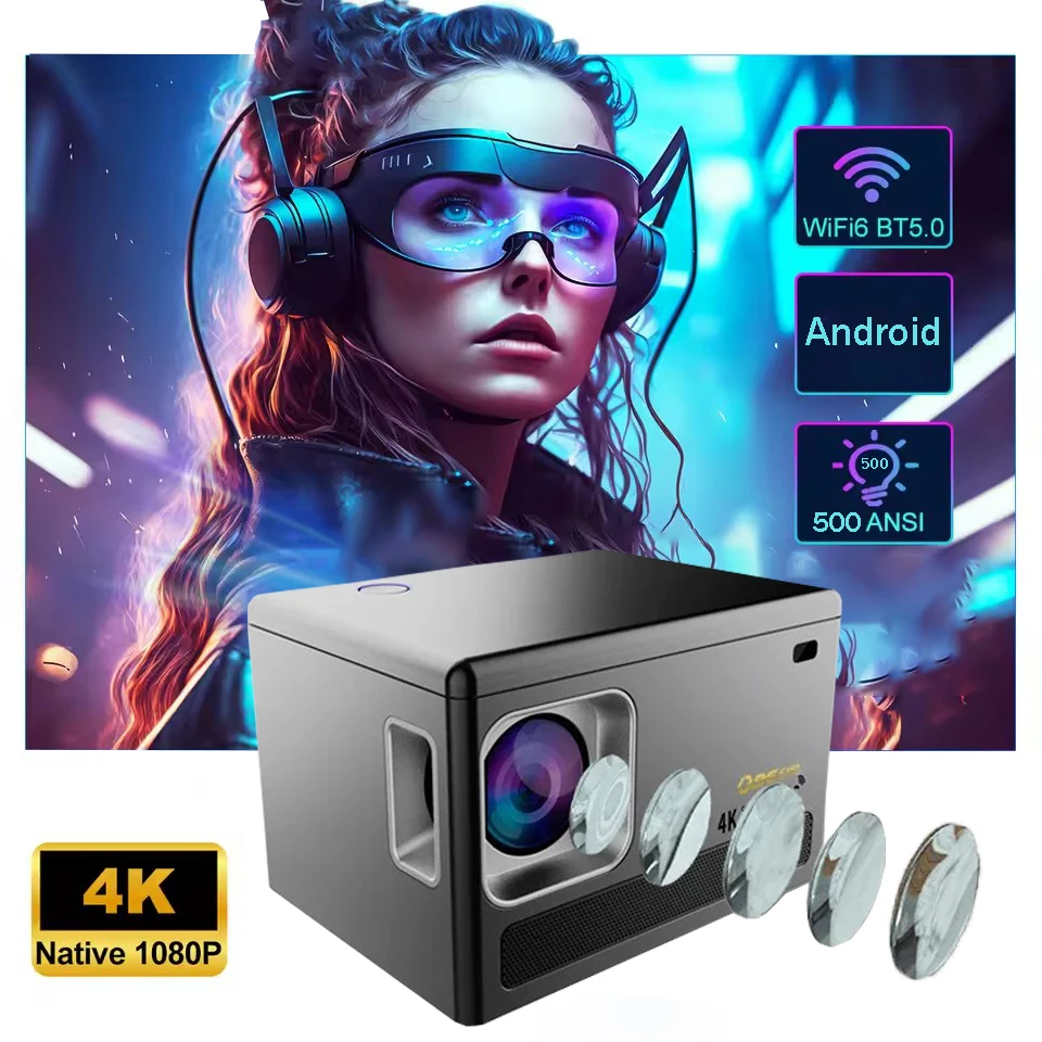 Proyector E450 4K nativo 1080P Android proyector inteligente 500ANSI Dual Wifi6 BT5 cine proyector portátil al aire libre mejorado PK HY320