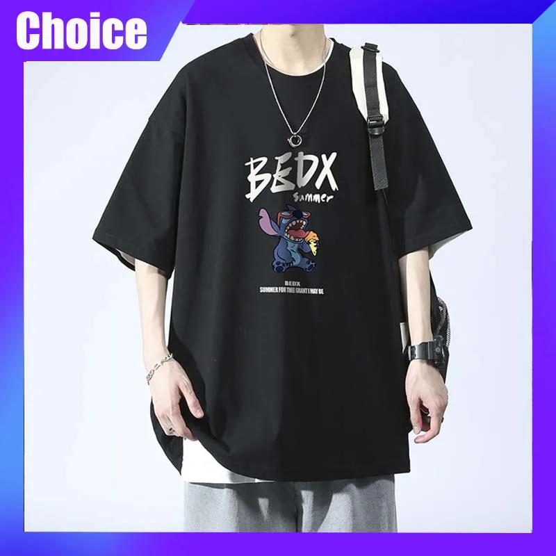 

Disney Stitch T-Shirt Cotton Printed Short-Sleeved Sweatshirt Summer Casual Fashion Loose Fitting Top Outdoor Clothing Gift Man