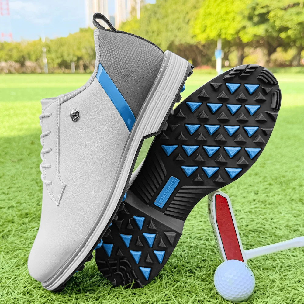 Men'S Golf Shoes Professional Non Slip Big Size 39-49 Outdoor Golf Sport Training Shoes for Men Breathable Anti-Slip No- Casual Sports Outdoor Training Shoes Leather Patchwork Design Eva Midsole