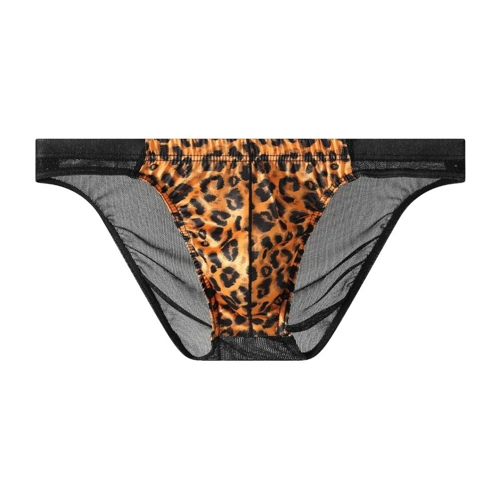 

Fashion Lingerie Leopard Triangle Panties Breathable Low Waist Men Thin Briefs Mesh Transparent Underwear for Men Male