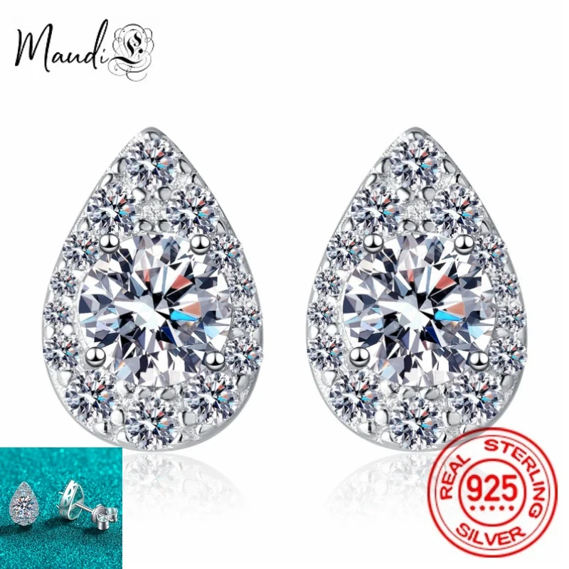 

Drop Shape Fashion Real Moissanite Diamond Earrings Round Cut 100% S925 Diamond Stud Earrings for Women Jewelry Gift