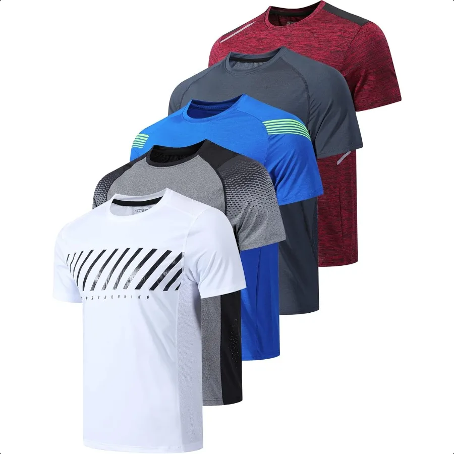 

5 Pack Men s Active Quick Dry Crew Neck T Shirts Athletic Running Gym Workout Short Sleeve Tee Tops Bulk