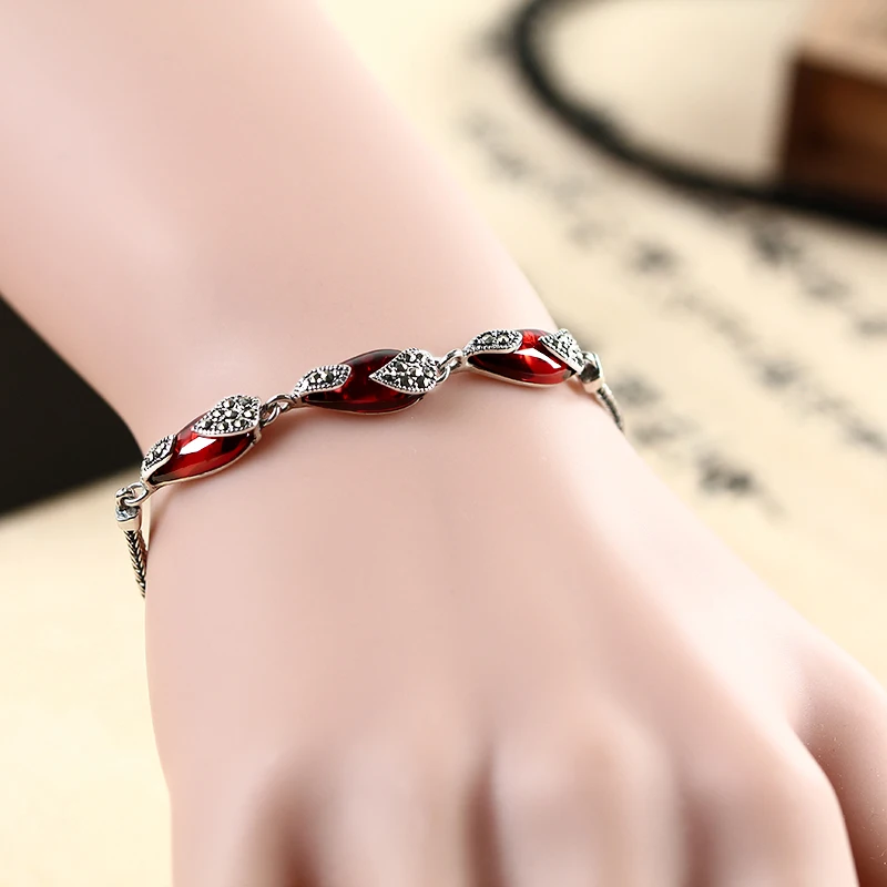 

ZHJIASHUN Retro Natural Garnet 100% 925 Sterling Silver Bracelets For Women Vintage Gemstones Ruby Silver Jewelry Female