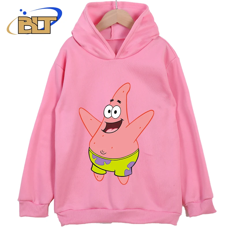 SpongeBob SquarePants Abbigliamento per bambini stampato Nuove felpe con cappuccio per bambini Abbigliamento sportivo classico Top casual rosa adatti per ragazzi e ragazze