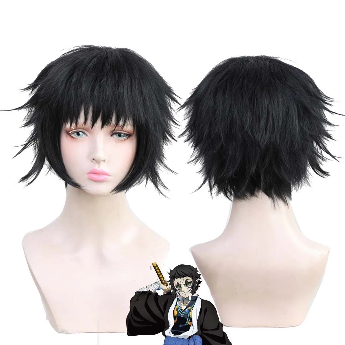 

Вечеринка в стиле Хэллоуин: мужской парик для ролевых игр, черный, в стиле Двенадцати Кизуки и преемника Высшего Ранга Шести Кайгаку.