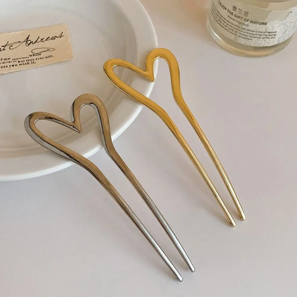 

Alloy U-shaped Hair Stick Hairstyle Tools Headwear Metal Hairpin Hair Accessories Chinese Style Love Heart Hair Stick Ladies
