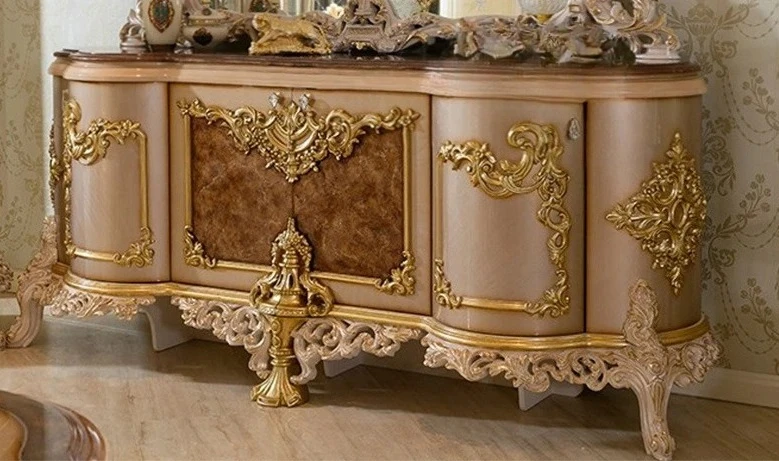 

European solid wood carving flower dining side cabinet large apartment villa living room storage decoration advanced sense