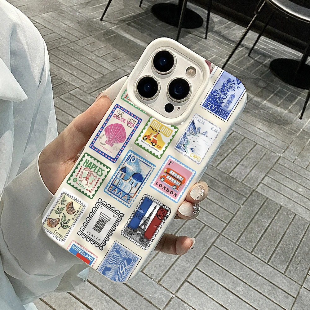 Reisestempel Kreatives Modisches Handyhülle für iPhone 17 16 15 14 13 12 11 Pro Max 14 Plus 17Air Falten-Wellen Weiche Silikonhülle – Detail 4