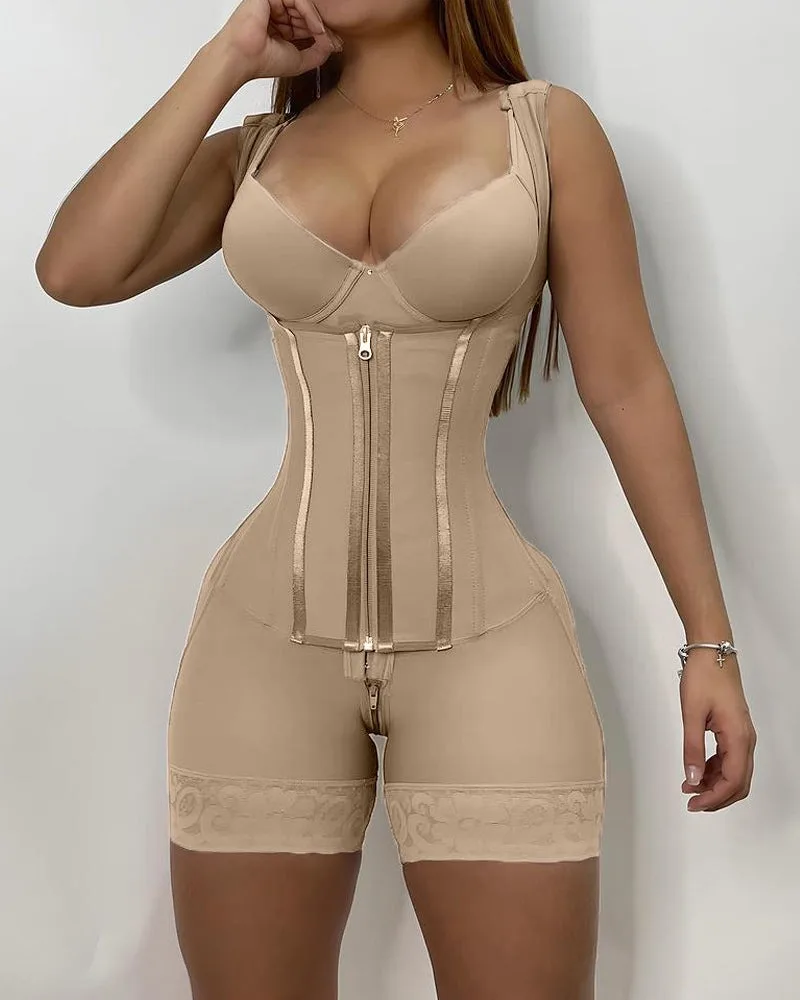 

Women's Corset Bodyshaper High Compression Garment Abdomen Control Double Bodysuit Waist Trainer Open Bust Shapewear Fajas