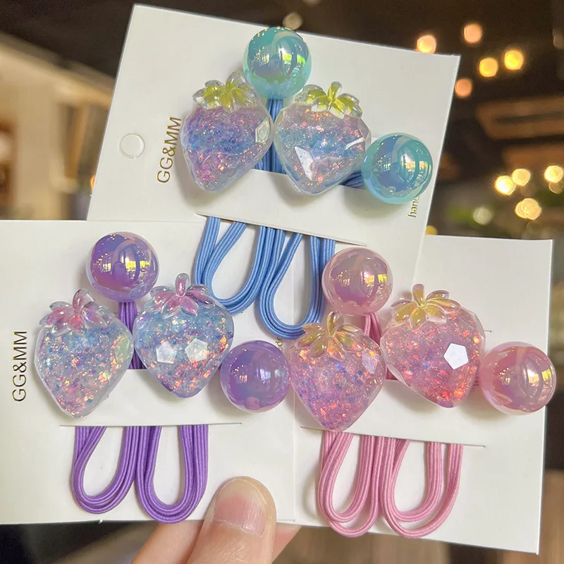 

Hot Selling Kids Hair Elastics 1pcs Colorful Strawberry Design High Stretch Ponytail Holders Non Damage Soft Headwear