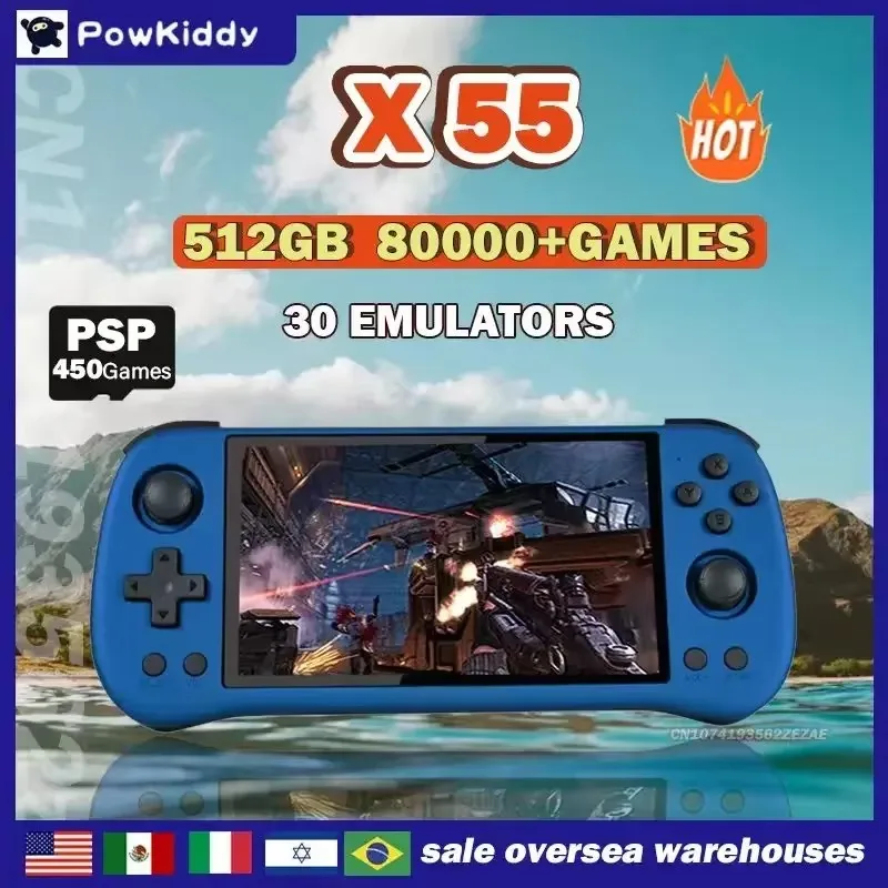 NEW POWKIDDY X55 5.5 INCH 1280*720 IPS Screen RK3566 Handheld Game Console HD  Linux Open-Source Retro Console 80000 Games