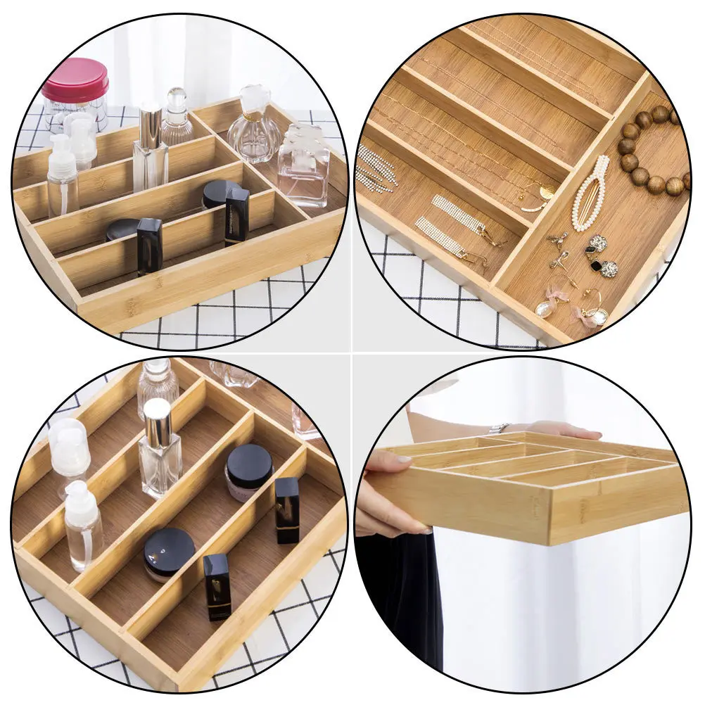 Bamboo Jewelry Box Organizer Multi-Grid Storage Holder Elegant Gift Container Desktop Tidy Organizer for Necklaces Bracelets