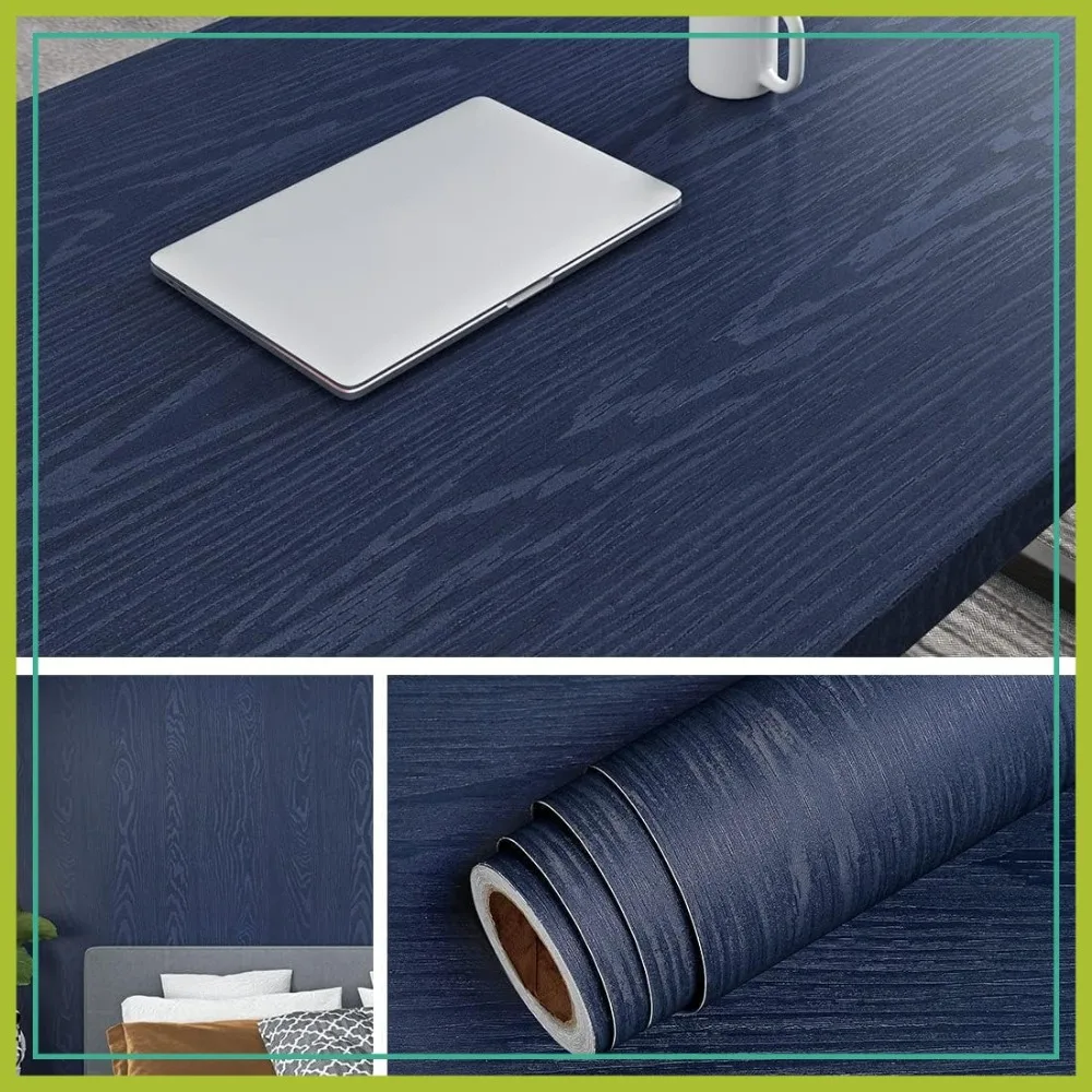 

36 Inch Extra Wide Navy Wood Contact Paper for Countertops Peel and Stick Waterproof Wallpaper