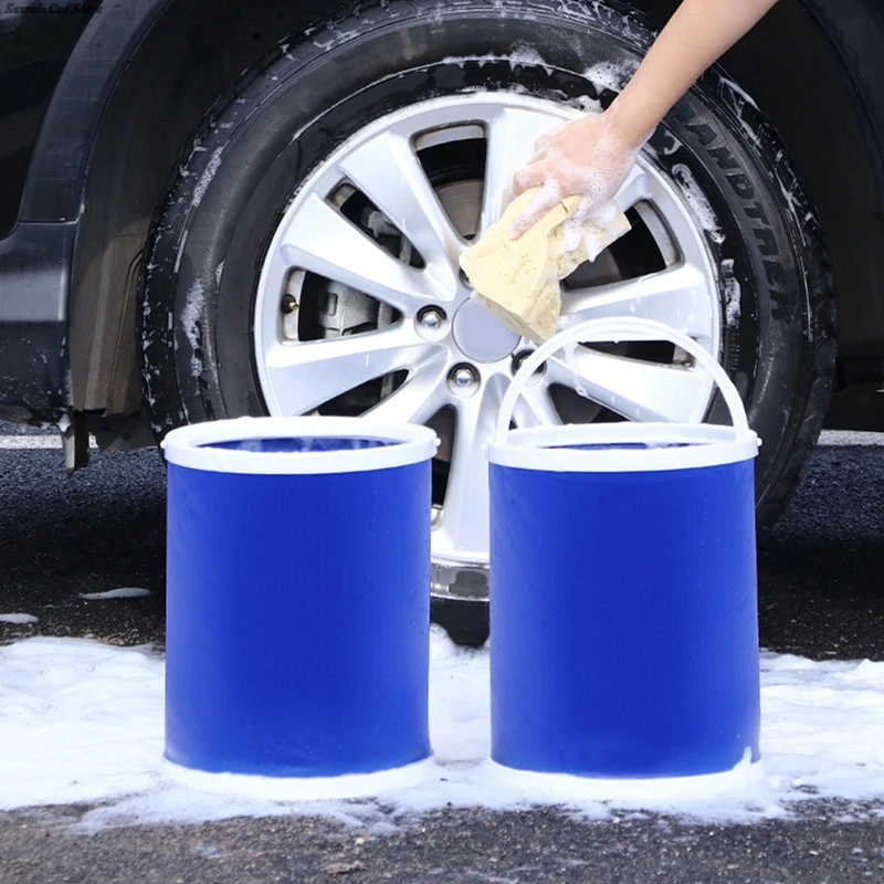 20L Car Folding Bucket Collapsible Canvas Car Washing Bucket Capacity For Outdoor Fishing Auto Accessories Space-saving Folding