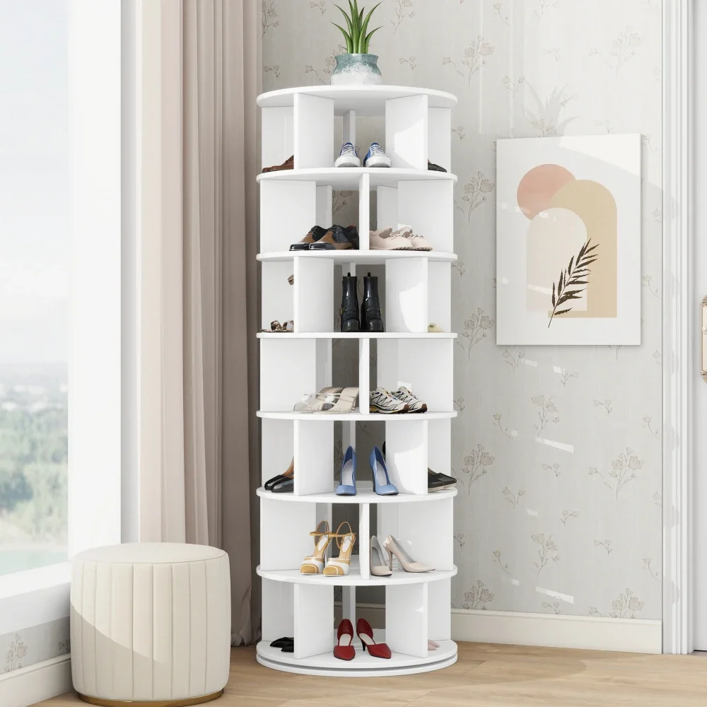 Shoes Cabinets, 360° Revolving Shoe Carousel for Entryway and Living Room, 7-Tier Spinning Shoes Shelf, Rotating Shoe Rack Tower