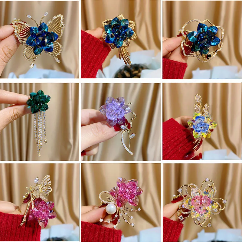 

Luxury Blue Pink Crystal Angel Wing Brooch Pins for Woman Trend Gift Atmospheric Crystal Zircon Flower Brooch Women's Accessori