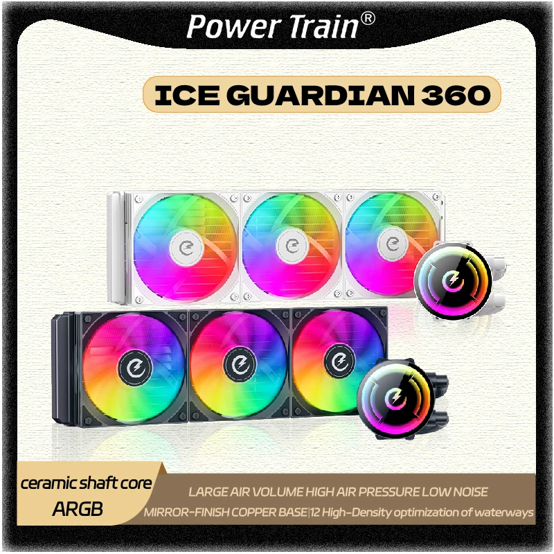 Power Train ICE GUARDIAN 360 ARGB Efficient liquid cooler radiator for Intel LGA 1700 1200 115X AMD AM4 AM5  water cooler 360mm