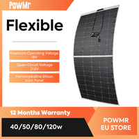 PowMr Solar Panel Flexible 40W 50W 60W 80W 120W 18V Monocrystalline PV Panels Module Power Charger for RV Marine Rooftop Battery