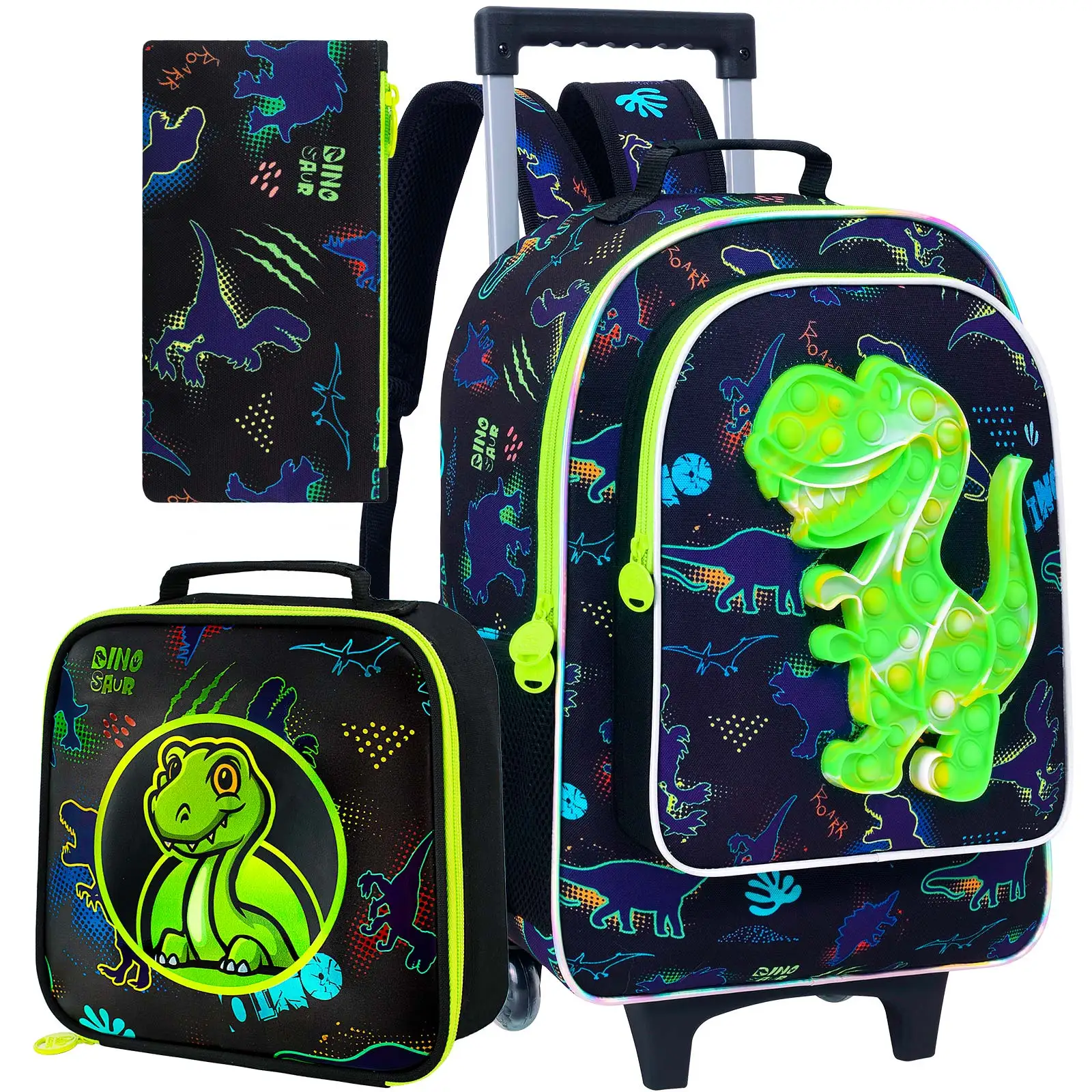 Zaino con ruote da 3 pezzi per ragazzi, bookbag con ruote per bambini, borsa da scuola con ruote con borsa per il pranzo