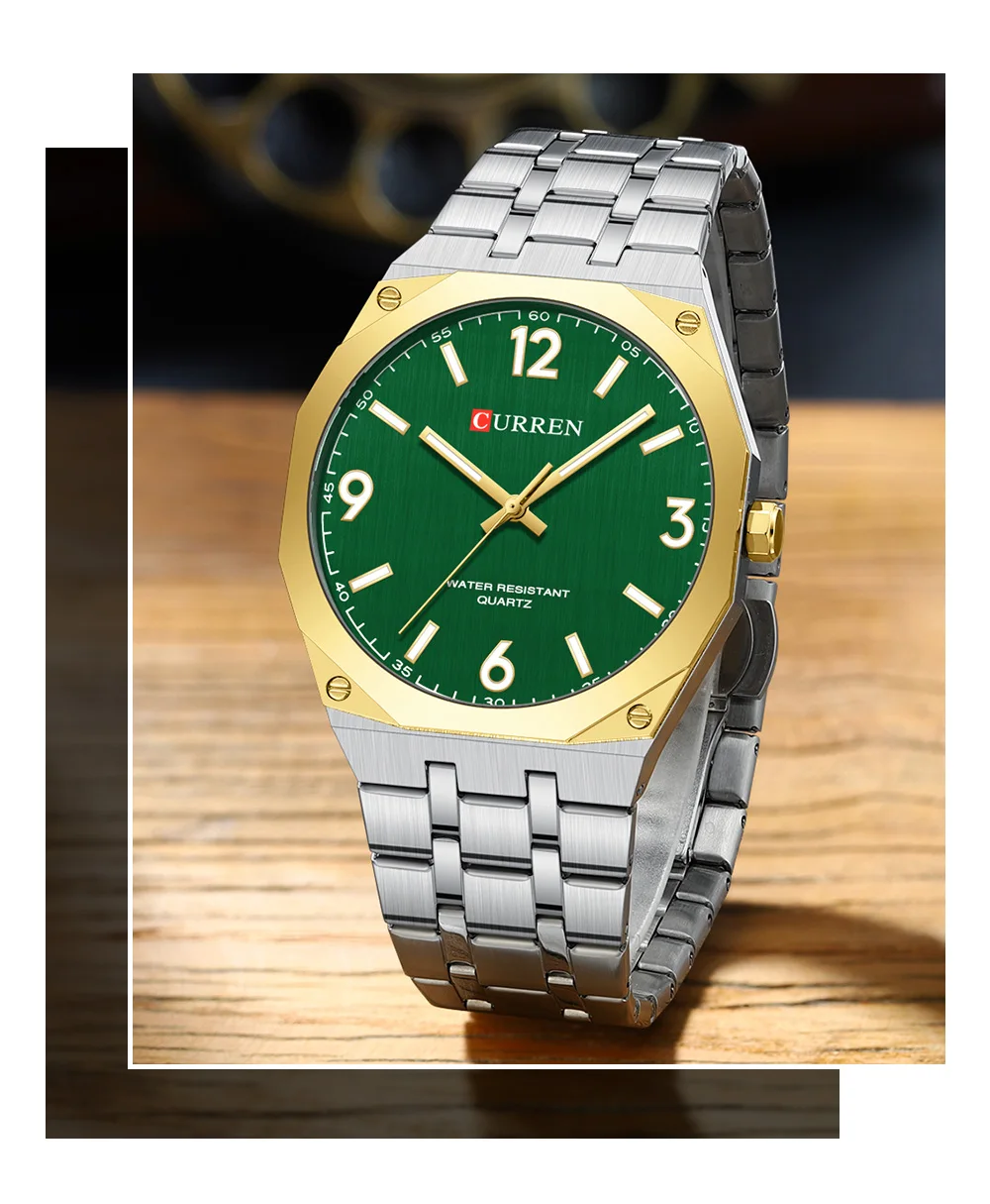CURREN Herren Luxus-Armbanduhr mit achteckigem Gehäuse, leuchtend, Business-Quarzuhr mit Edelstahlarmband, Reloj Masculino – Detail 17