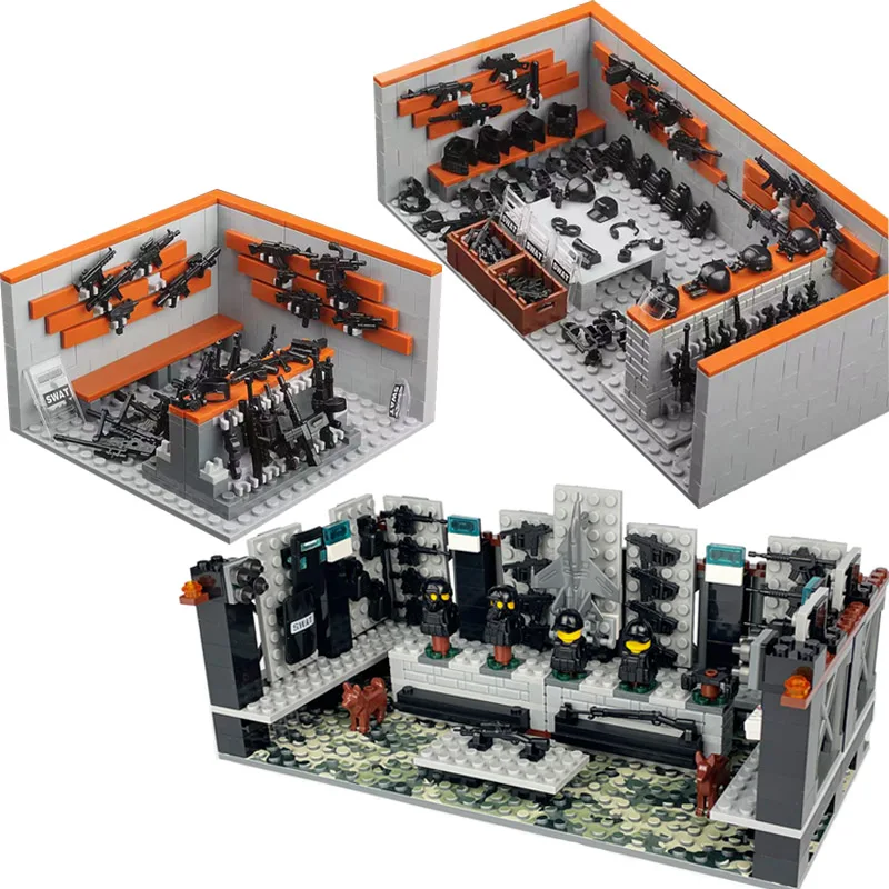 

Military Base Building Blocks Weapons House Armory Bricks Model MOC Army SWAT Police Soldiers Guns Classic Toys For Boys Gift