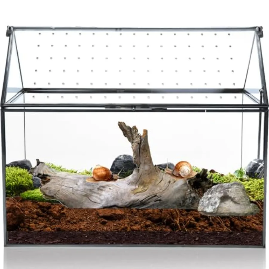 

Геометрический стеклянный террариум с акриловой крышкой в форме домика, черный, с вентиляционными отверстиями для улиток, суккулентов, кактусов, растений
