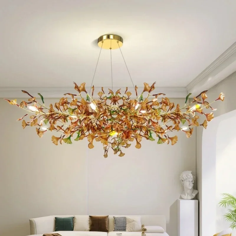 MandosBor Modern Designer Luxury Living Room Chandeliers Custom Ginkgo Leaves High-end Hanging Lights for Hotel Hall Gallery Fix