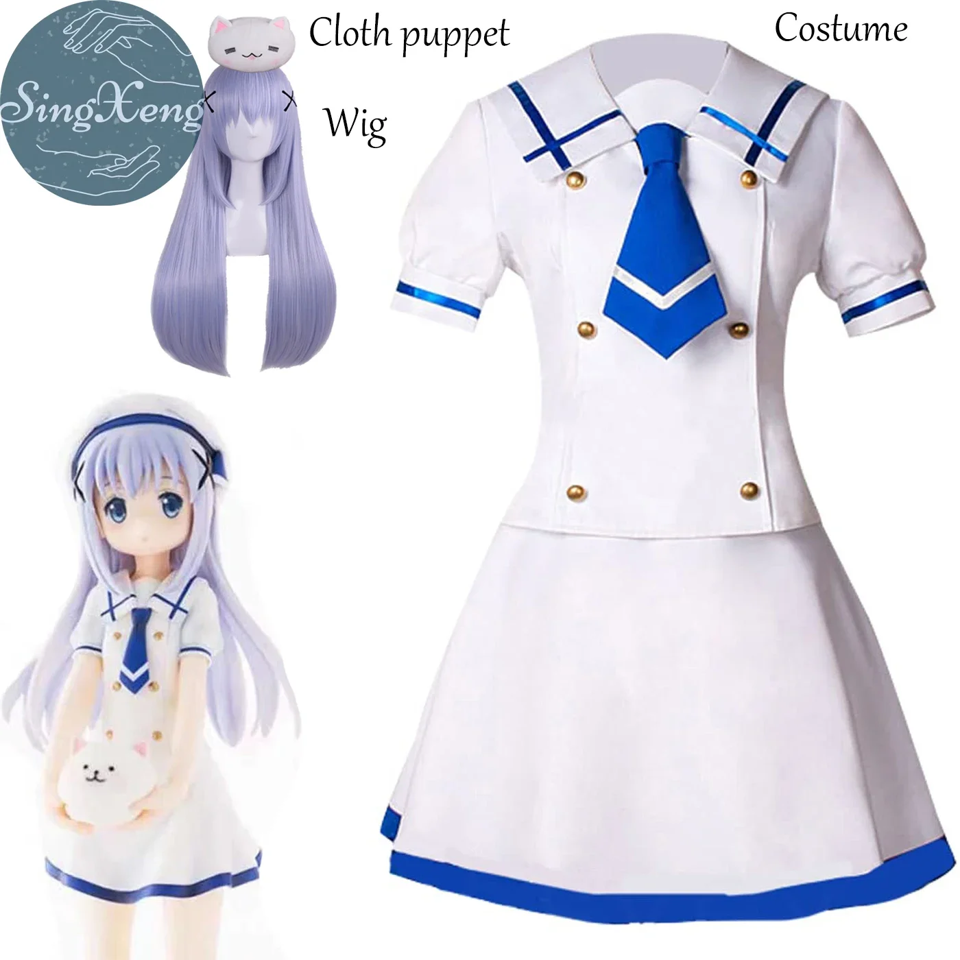 SingXeng Anime Is the order a rabbit? Kafuu Chino Cosplay Desu ka Gochuumon wa Usagi Desuka Costume Customize Women JK Dress