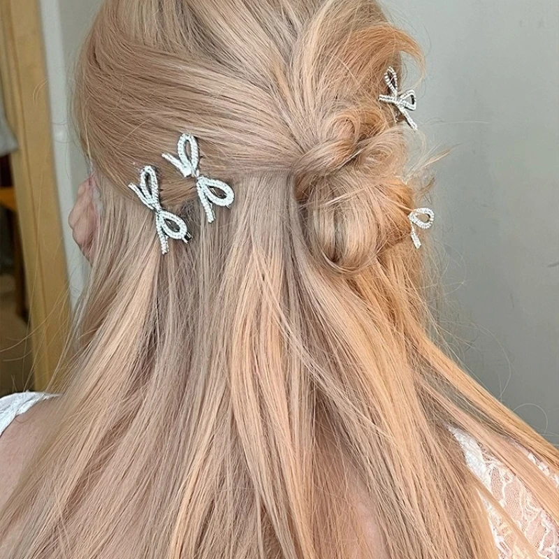

Fashionable Diamond Bowknot Hairpins Shiny Fine Rhinestone Metal Hair Clips for Woman Fashion Jewelry Decorative Girls Headwear