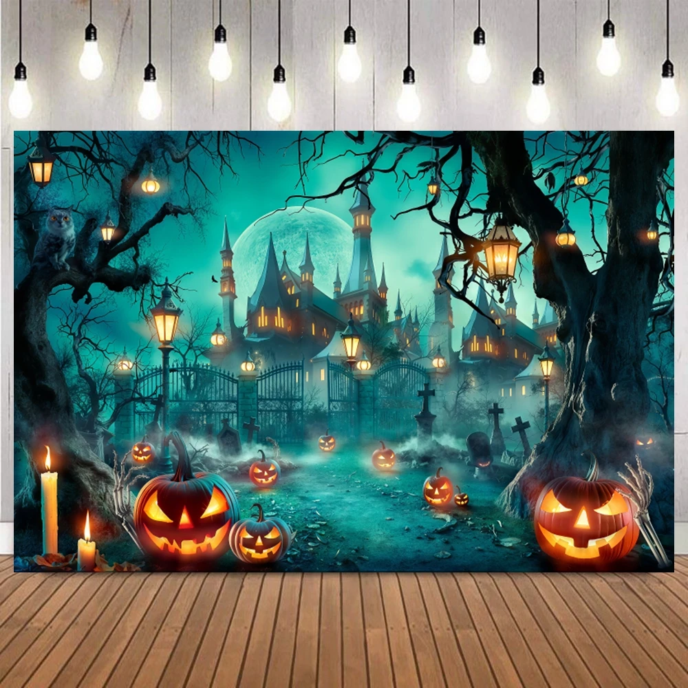 halloween-castelo-fotografia-fundo-horror-noite-misterio-floresta-lua-cheia-abobora-familia-festa-decoracoes-foto-pano-de-fundo