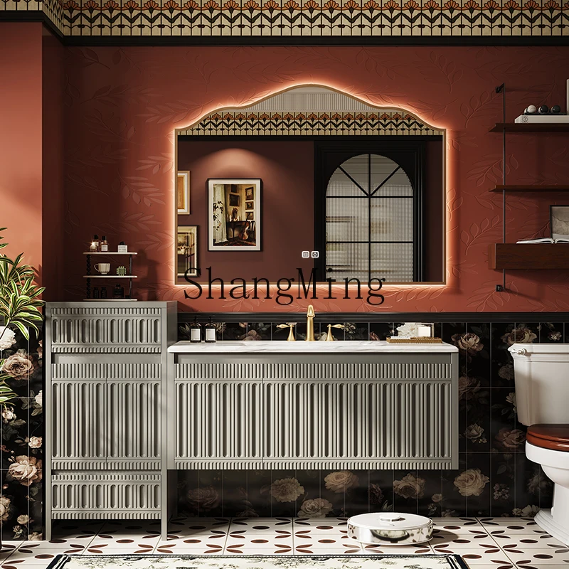 SM Retro Bathroom Cabinet Set Washroom Sink Washbasin Rubber Wood Side Cabinet