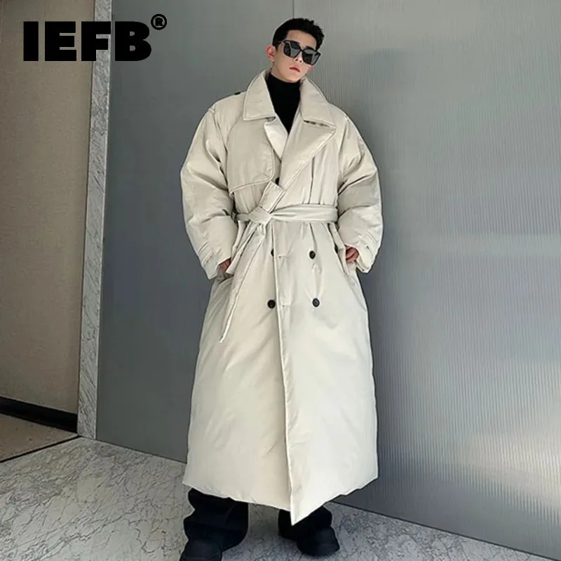 IEFB Down Coat 2024 Winter Men's Wear Oversized Silhouette Thickened Double Breasted Lapel Casual Male Overcoat Trendy 9C9323