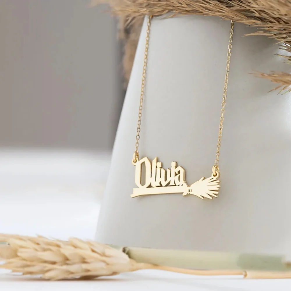 

Jewelry Custom Name Necklace for Women Men Personalized Font Stainless Steel Broom Star Pendant Gift Wholesale Direct Sales New