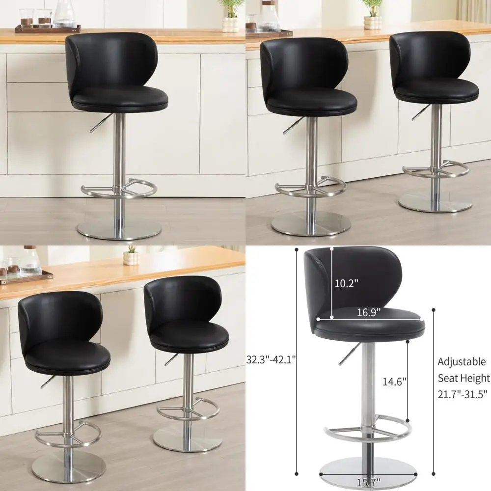 

Modern Grade Stainless Steel Bar Stools with Leather Seats and Adjustable Swivel Height for Kitchen and Dining Use