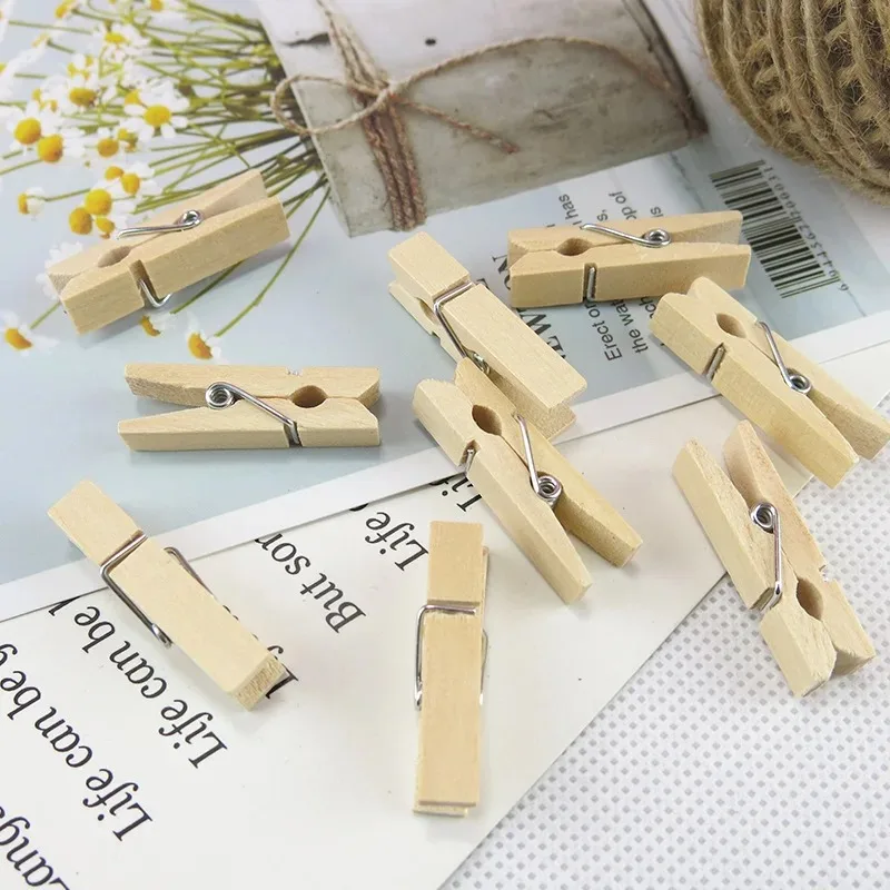 Mini 25mm Natural Wooden Clips Photo Clips Clothespin Clothes Folder Wedding Party Wooden Clip Clips Pegs Dropshipping 100 Pcs