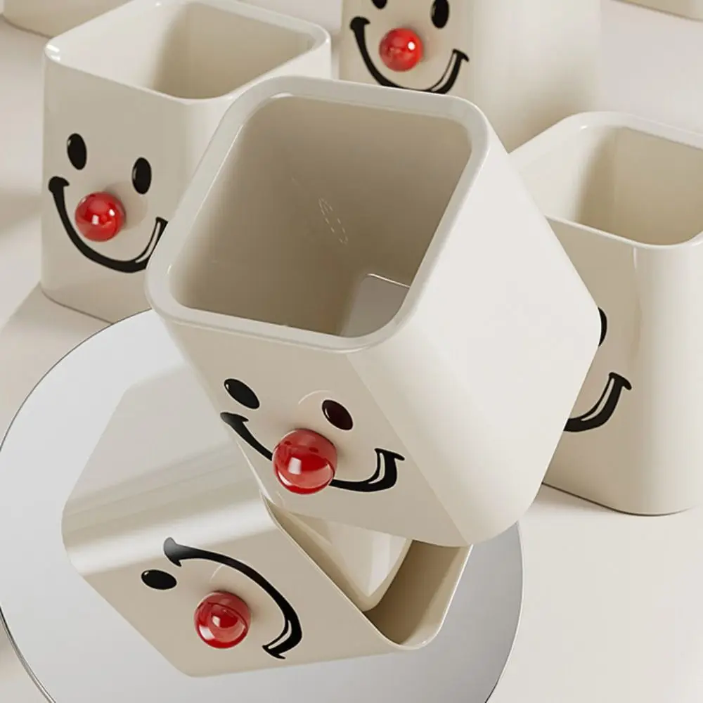 Smiling face pattern pen container Bottom hollowing Waterproof Stationery Case Light weight pp Desktop Storage Box Student