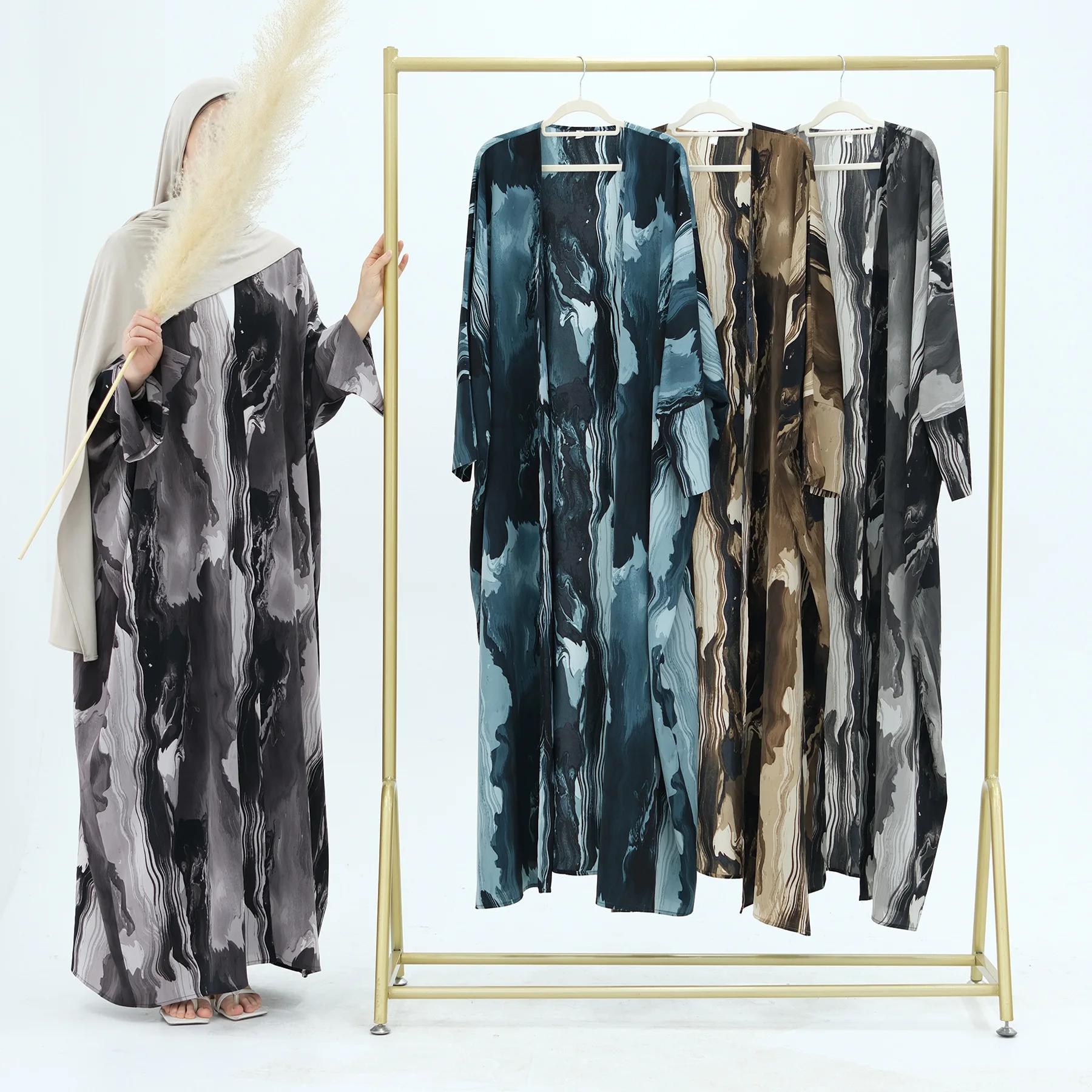 

Ramadan Eid Print Batwing Open Abaya Kimono Cardigan Muslim Long Dress Abayas for Women Dubai Luxury Islamic Clothes Kaftan Robe