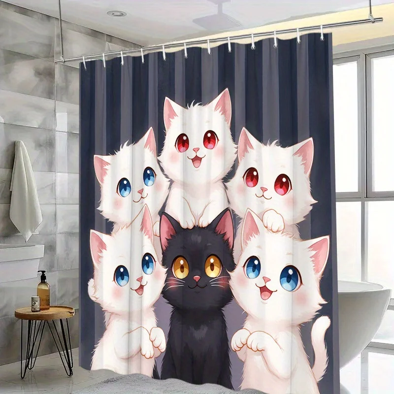 Cute Cats Shower Curtain - Water-Resistant, Easy to Clean, Adds a Playful and Adorable Touch to Your Bathroom Decor