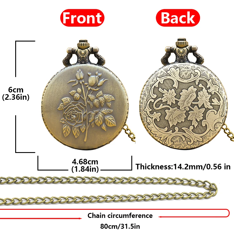 خمر البرونزية صدفي زهرة منحوتة كوارتز ساعة جيب للفتيات ، أزياء المجوهرات هدية